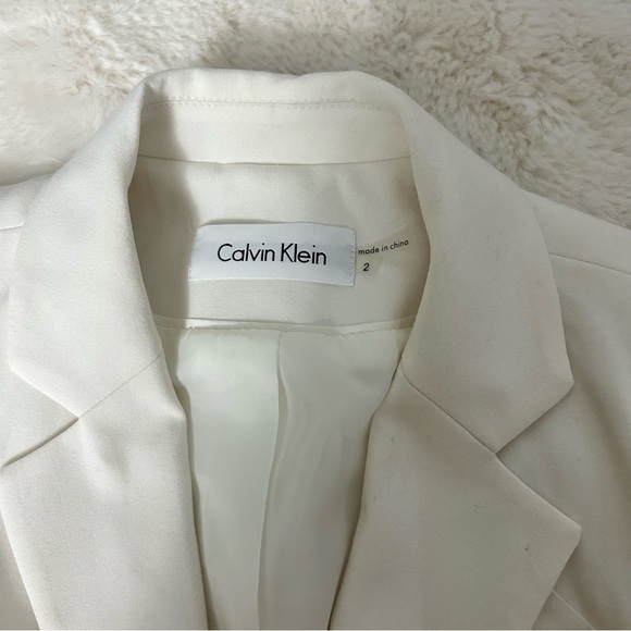 Calvin Klein White Luxe Stretch 2 Button Notch Lapel Long Sleeve Blazer 2 - Picture 4 of 6